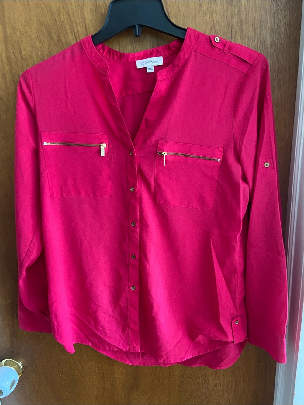 Calvin Klein Women's Hot Pink Button-Front Blouse Size Large
